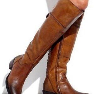 VINCE CAMUTO Knee-High Leather Riding Boots Two-Tone Brown Studded Back Size 7B